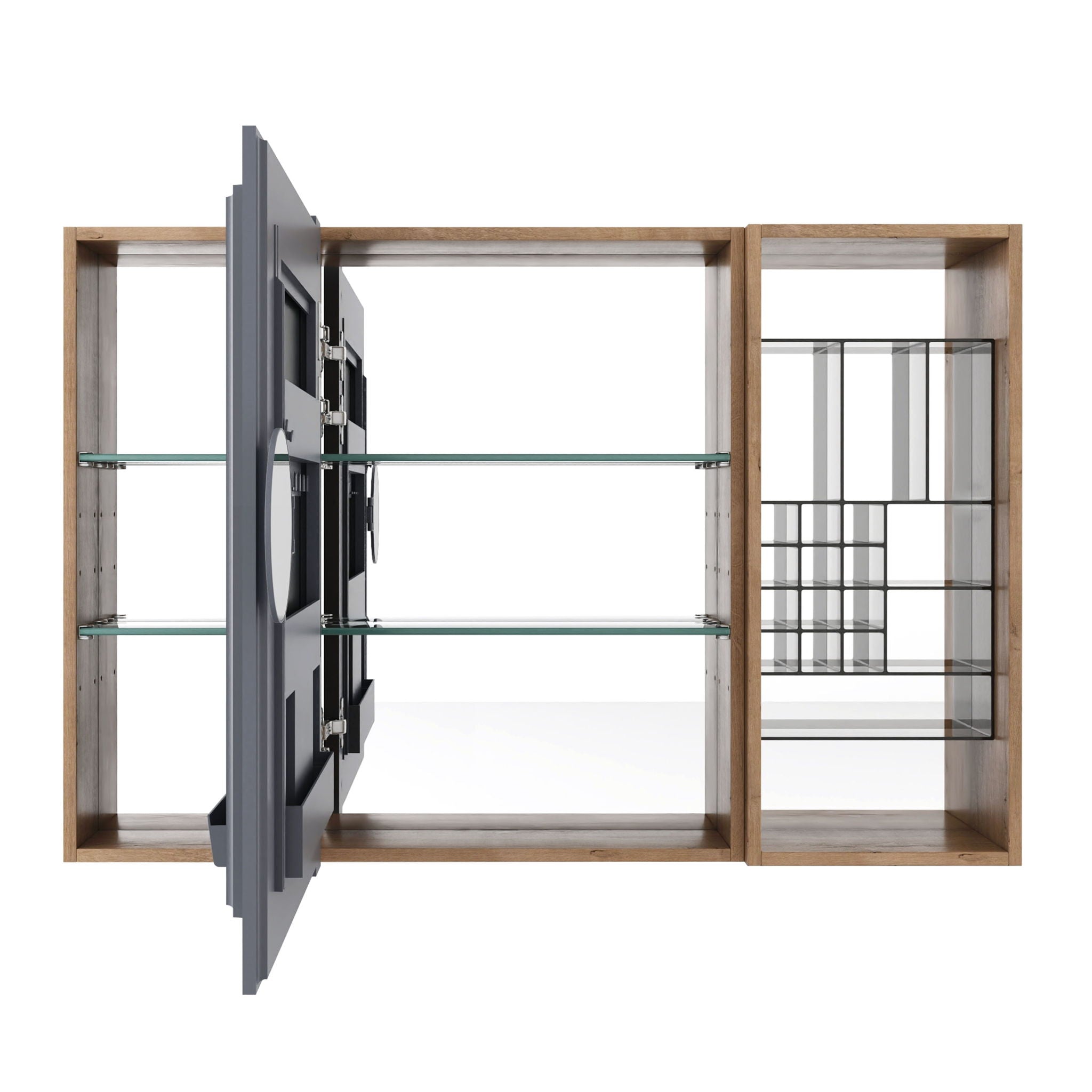 Wall Mounted Bathroom Mirror Cabinet, Adjustable Shelves - Imitative Oak