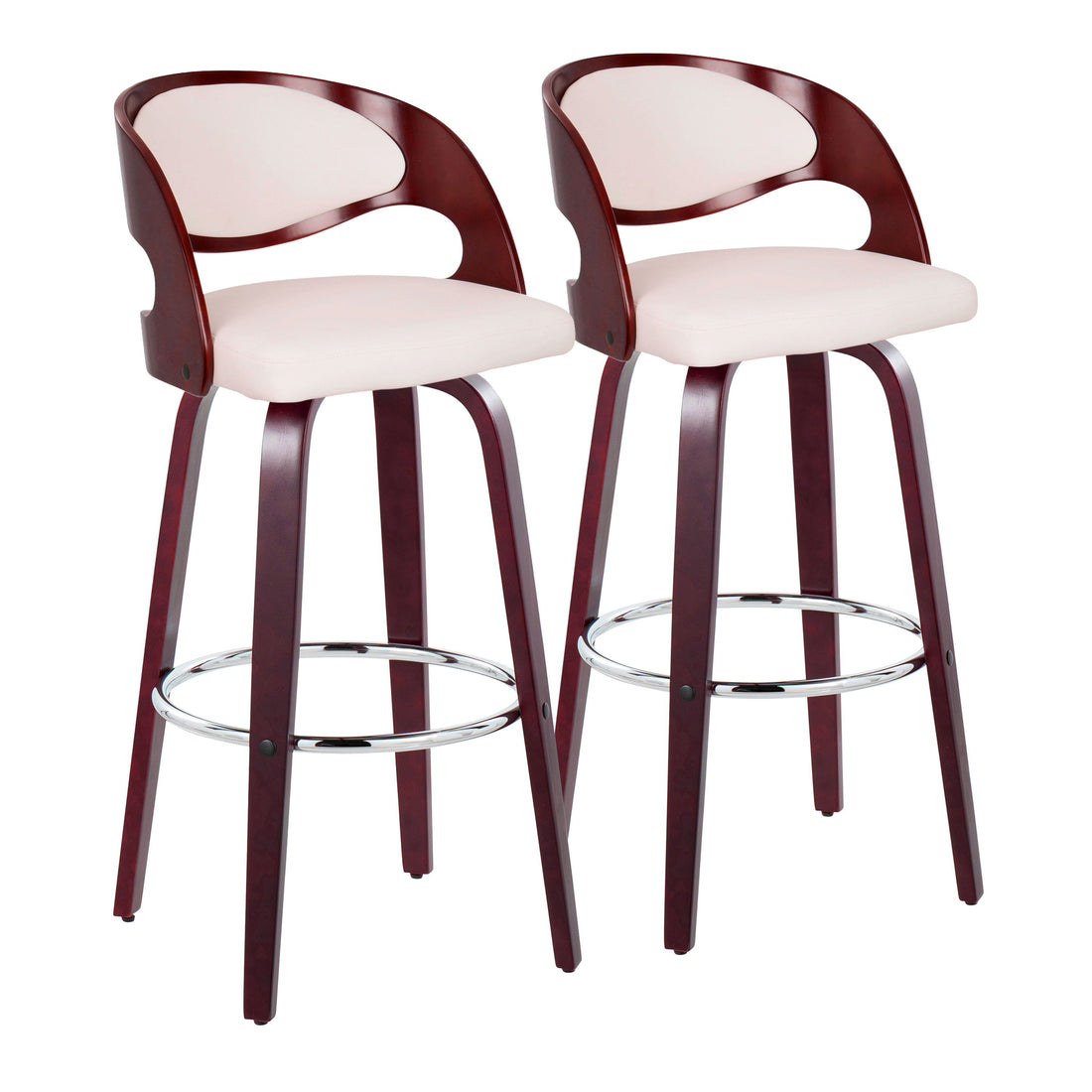 Pino - Mid Century Modern Fixed Height Barstool With Swivel &amp; Round Footrest (Set of 2)