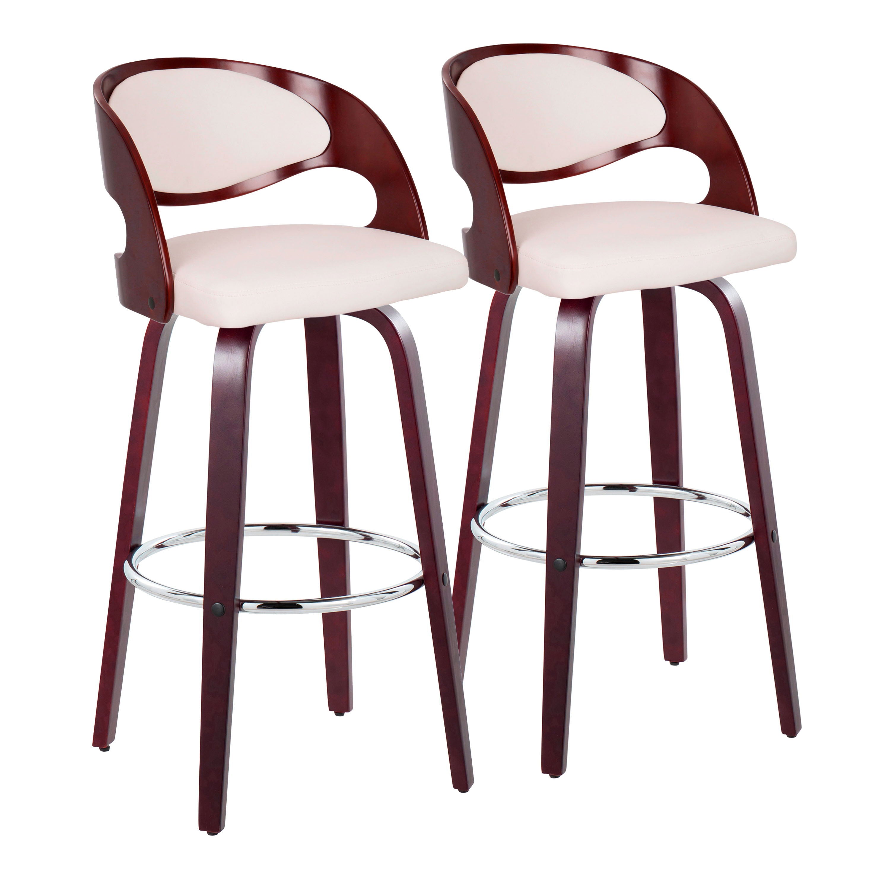 Pino - Mid Century Modern Fixed Height Barstool With Swivel &amp; Round Footrest (Set of 2)