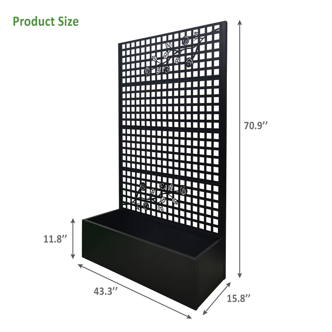 Planter Box With Trellis, Outdoor Raised Garden Bed With Privacy Screen Lattice Panels For Patio - Black