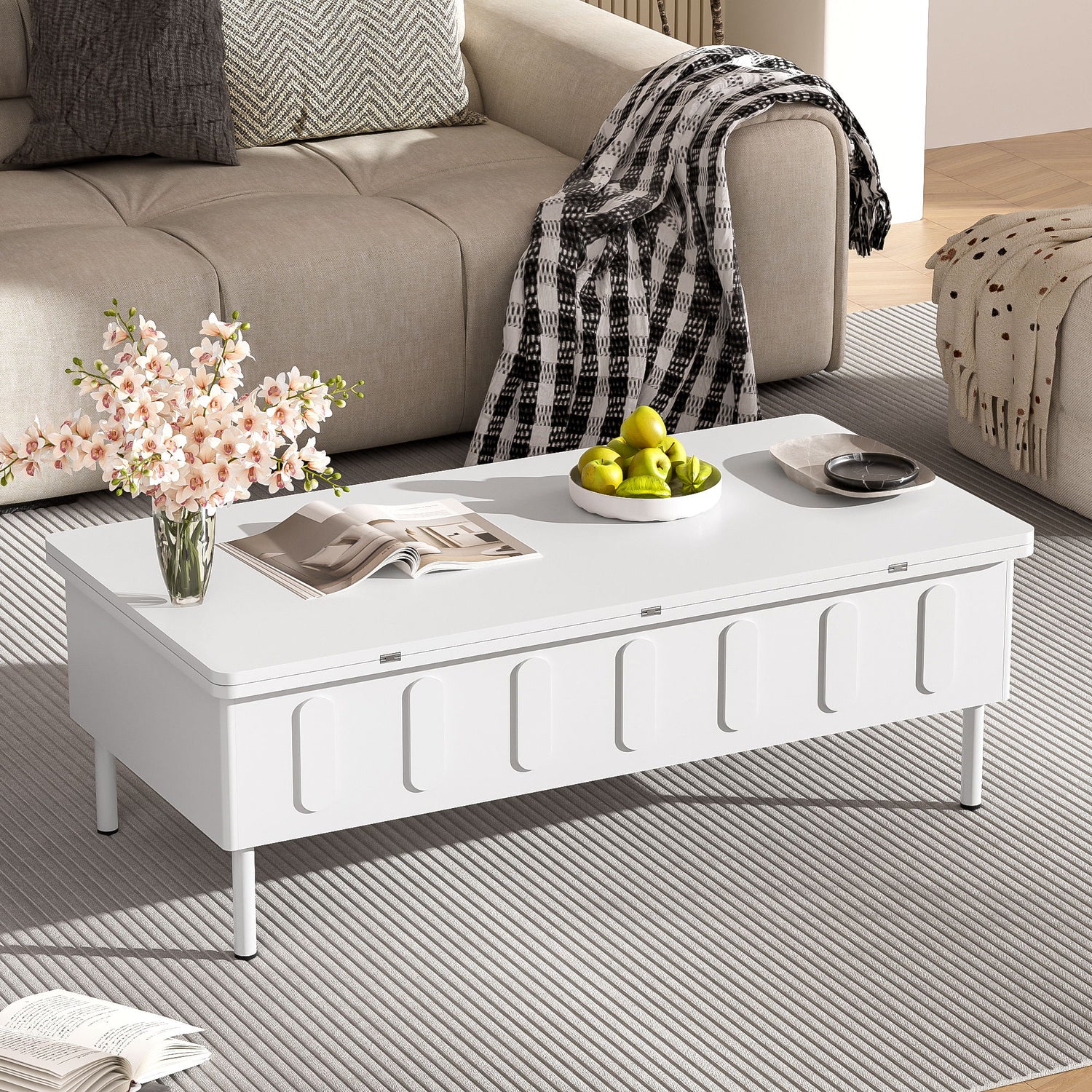 Lift Top Coffee Table With 2 Drawers With Hidden Storage Compartment For Living Room