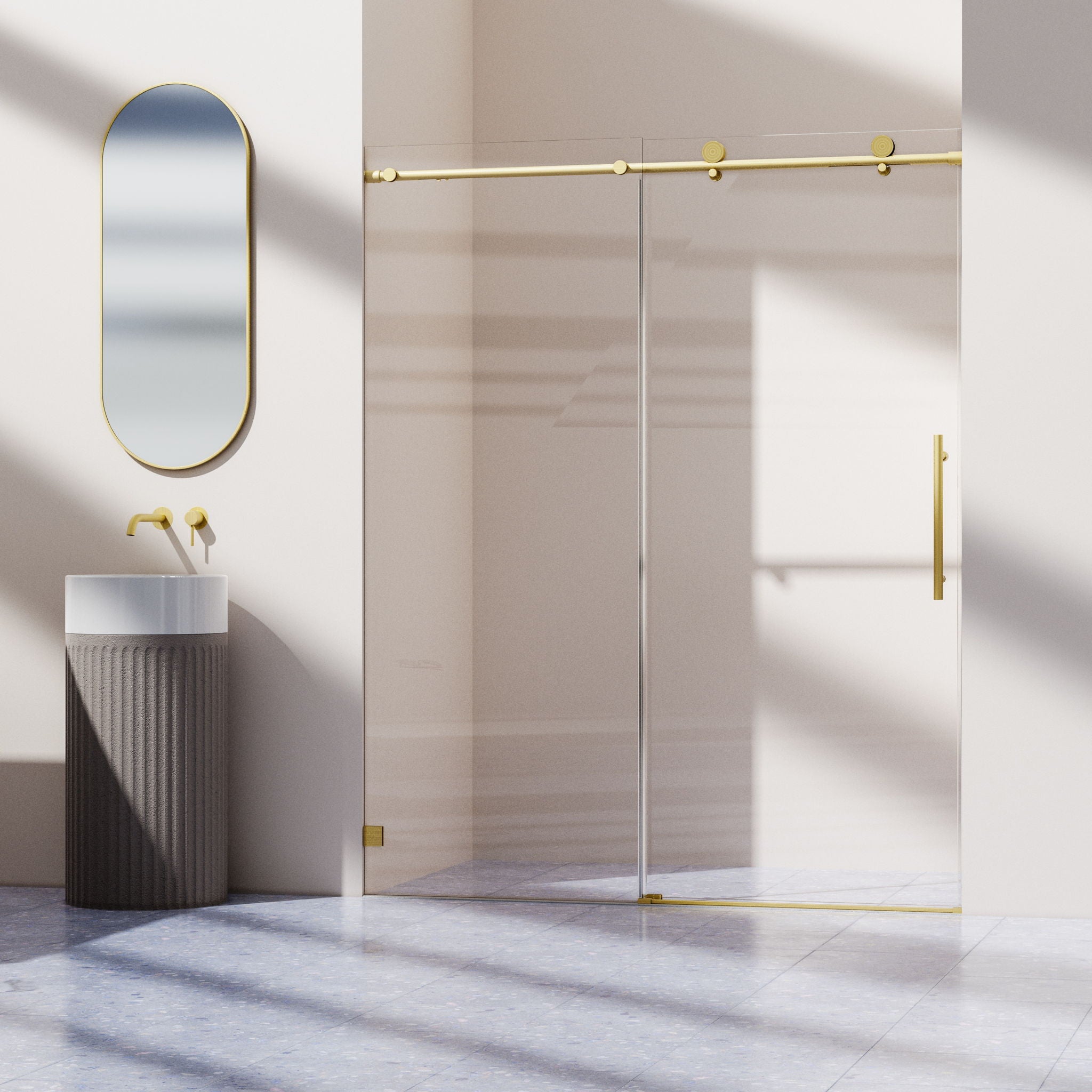 Frameless Single Sliding Soft Close Shower Doors, 5/16" Sgcc Tempered Glass