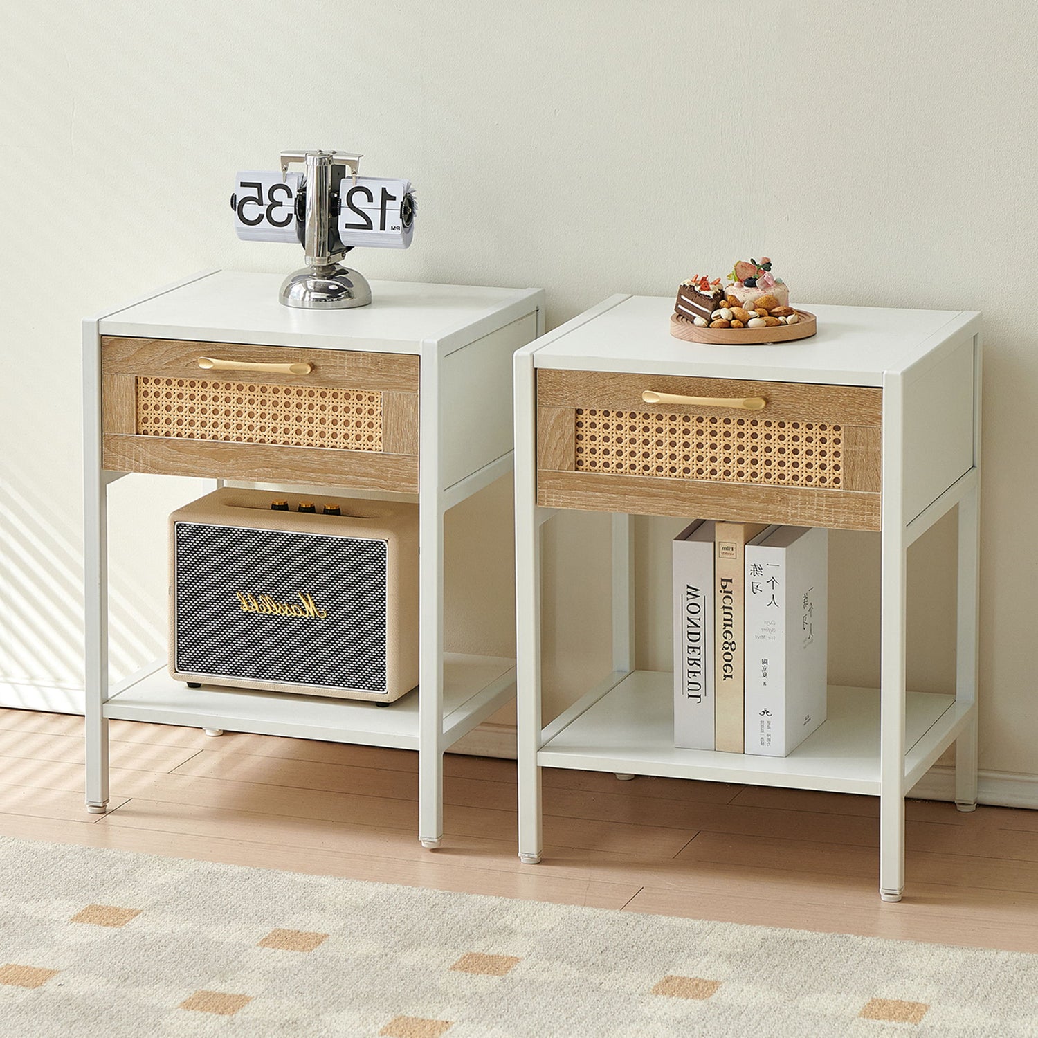 15.74&quot; Rattan End Table With Drawer, Modern Nightstand, Metal Legs, Side Table For Living Room, Bedroom