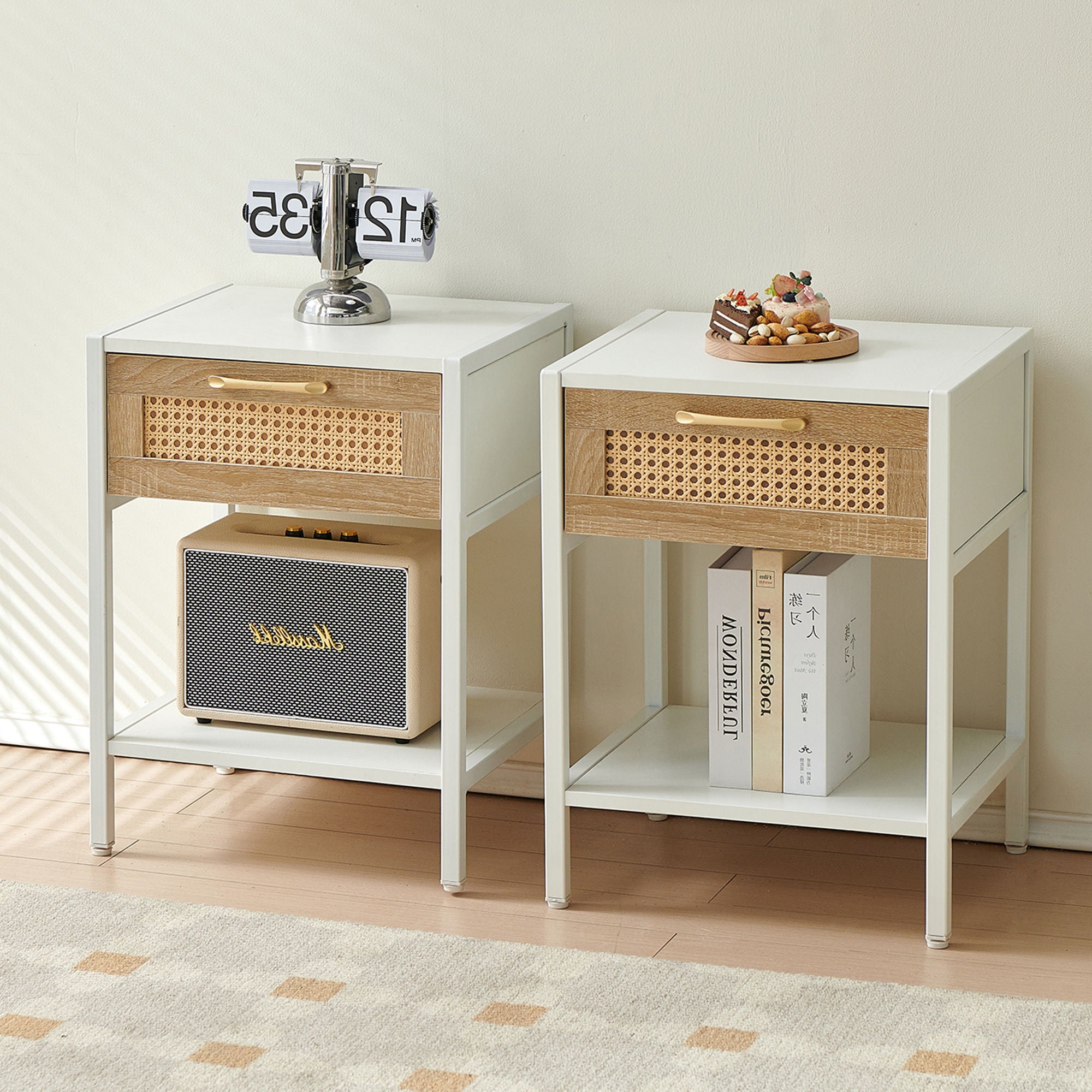 15.74&quot; Rattan End Table With Drawer, Modern Nightstand, Metal Legs, Side Table For Living Room, Bedroom