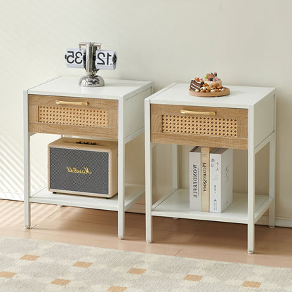 15.74&quot; Rattan End Table With Drawer, Modern Nightstand, Metal Legs, Side Table For Living Room, Bedroom