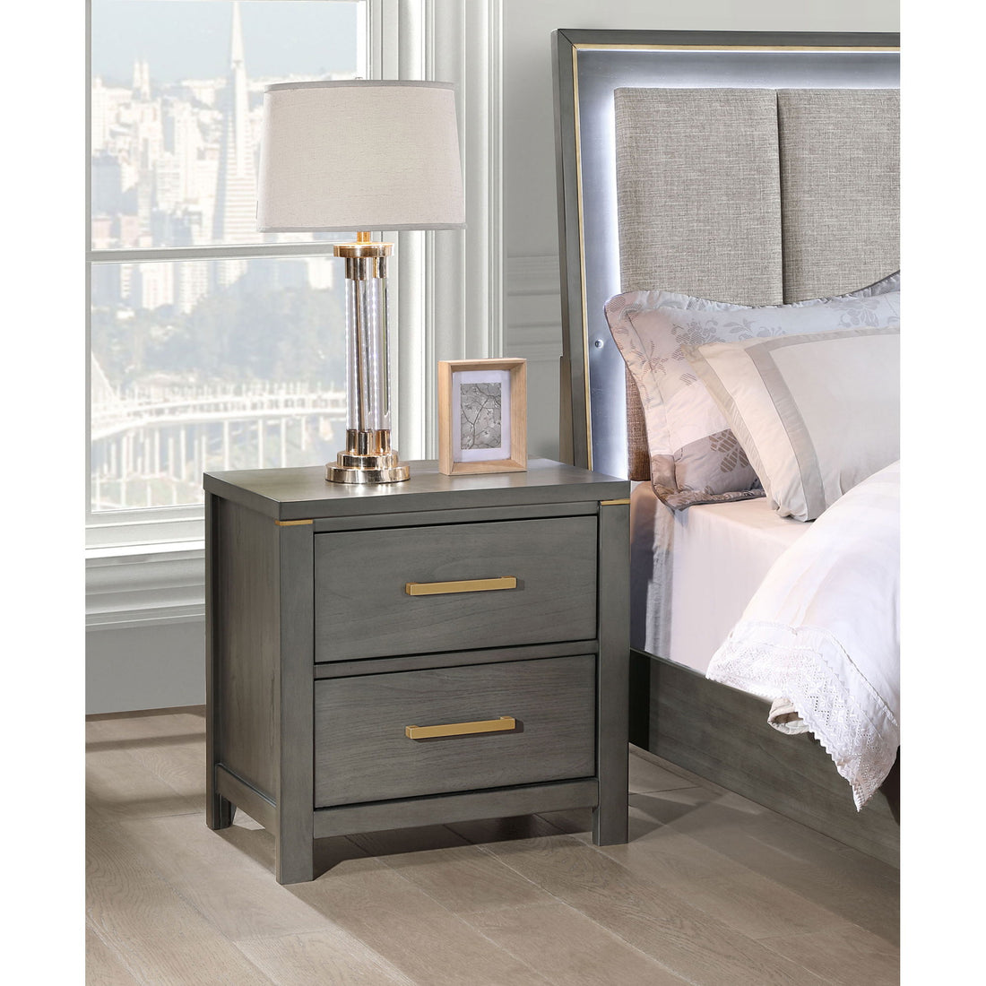 Herndon - 2 Drawer Nightstand With USB Port, Storage Furniture - Gray