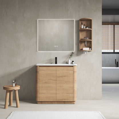 Freestanding Bathroom Vanity With Sink, 2 Soft Close Doors &amp; Storage Rack