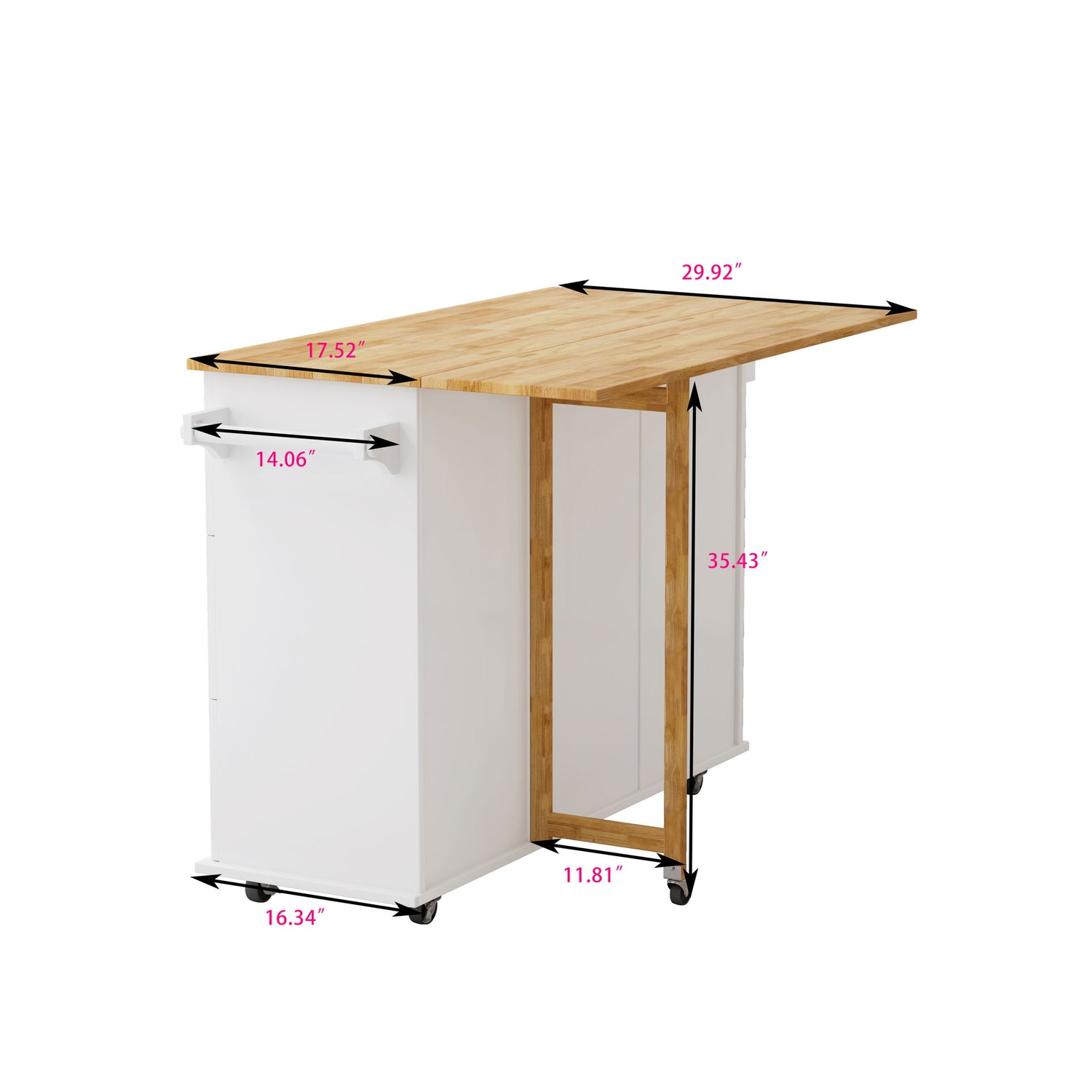 Kitchen Island Cart With 2 Door Cabinet, 3 Drawers, Spice Rack &amp; Towel Rack - White
