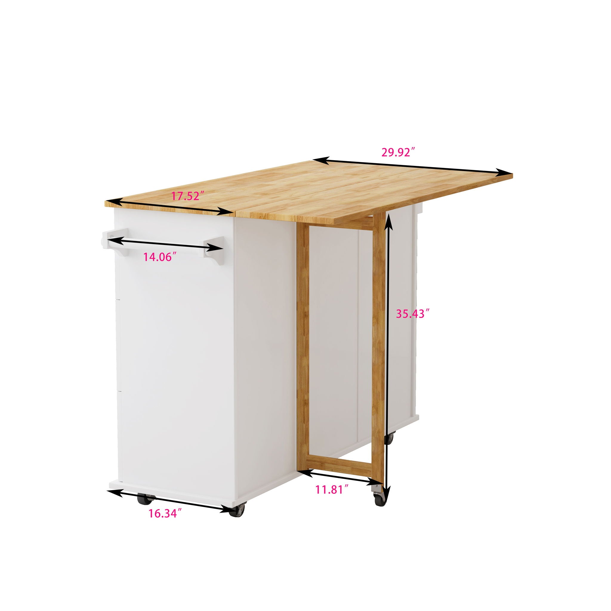 Kitchen Island Cart With 2 Door Cabinet, 3 Drawers, Spice Rack &amp; Towel Rack - White
