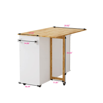 Kitchen Island Cart With 2 Door Cabinet, 3 Drawers, Spice Rack &amp; Towel Rack - White