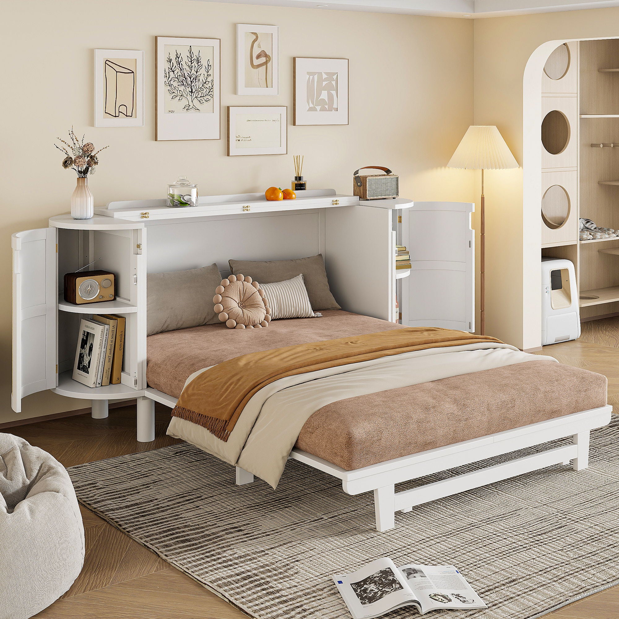 Murphy Bed With Hidden Storage &amp; Modern Woven Design