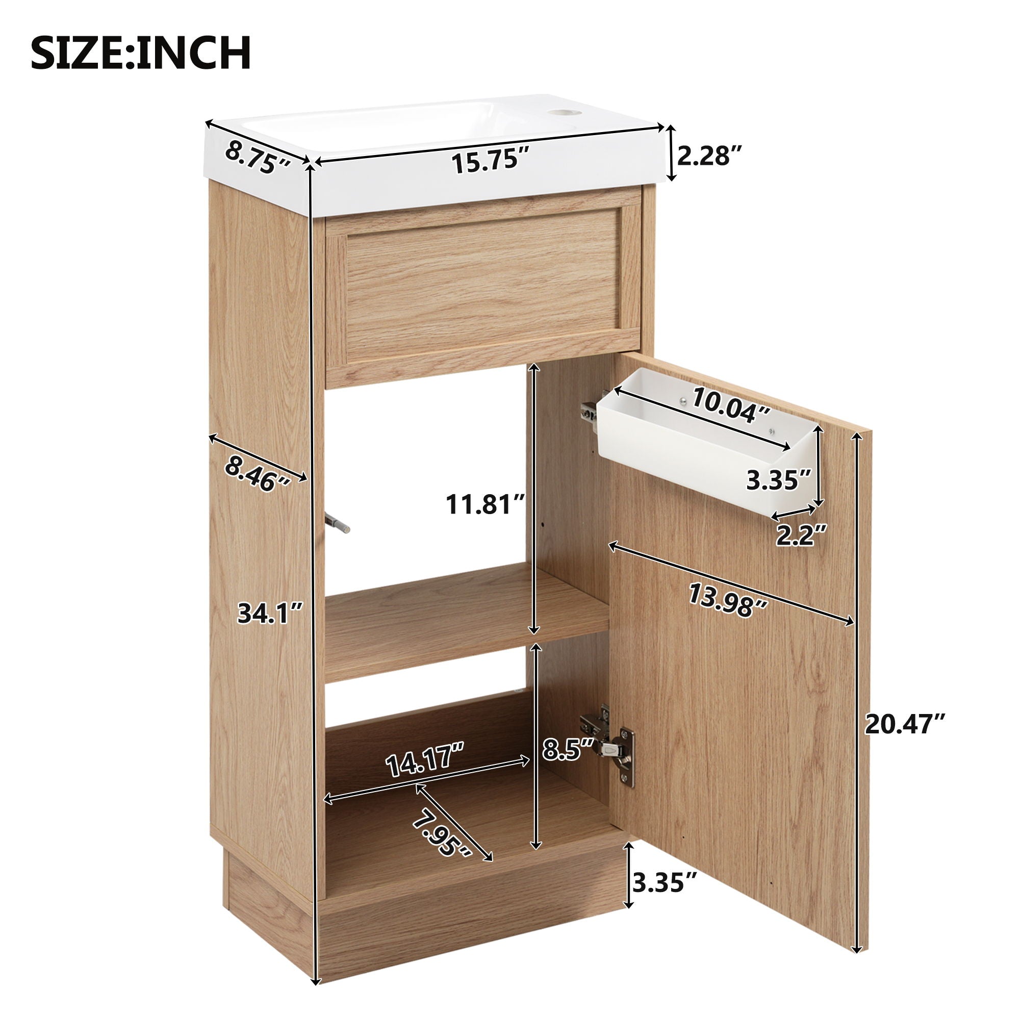 15.75&quot; Bathroom Vanity With Reversible Resin Sink And Cabinet - Wood