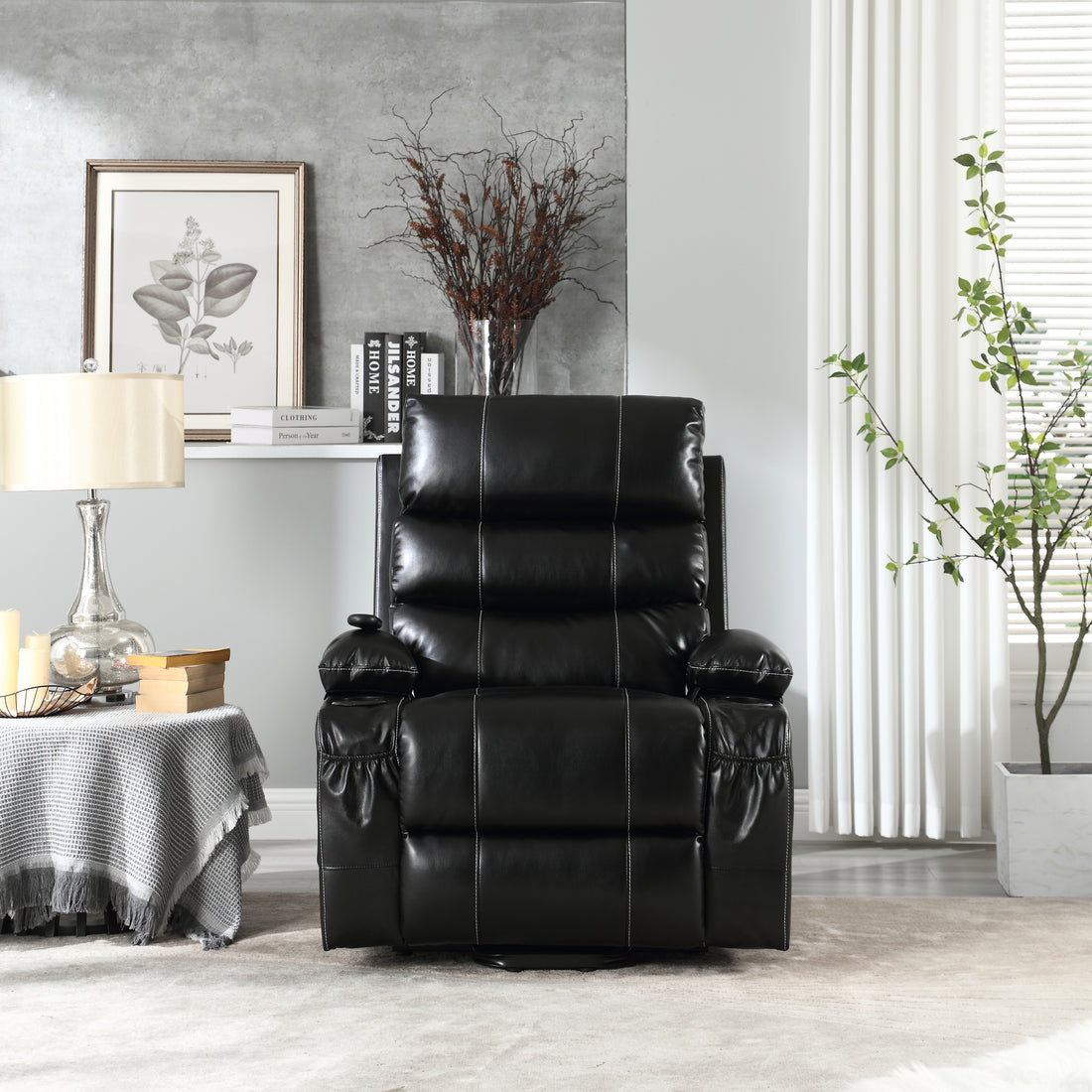 21&quot;seat width,large size Electric Power Lift Recliner Chair Sofa for Elderly, 8 point vibration Massage and lumber heat, Remote Control, Side Pockets and Cup Holders, cozy fabric, overstuffed arm pu