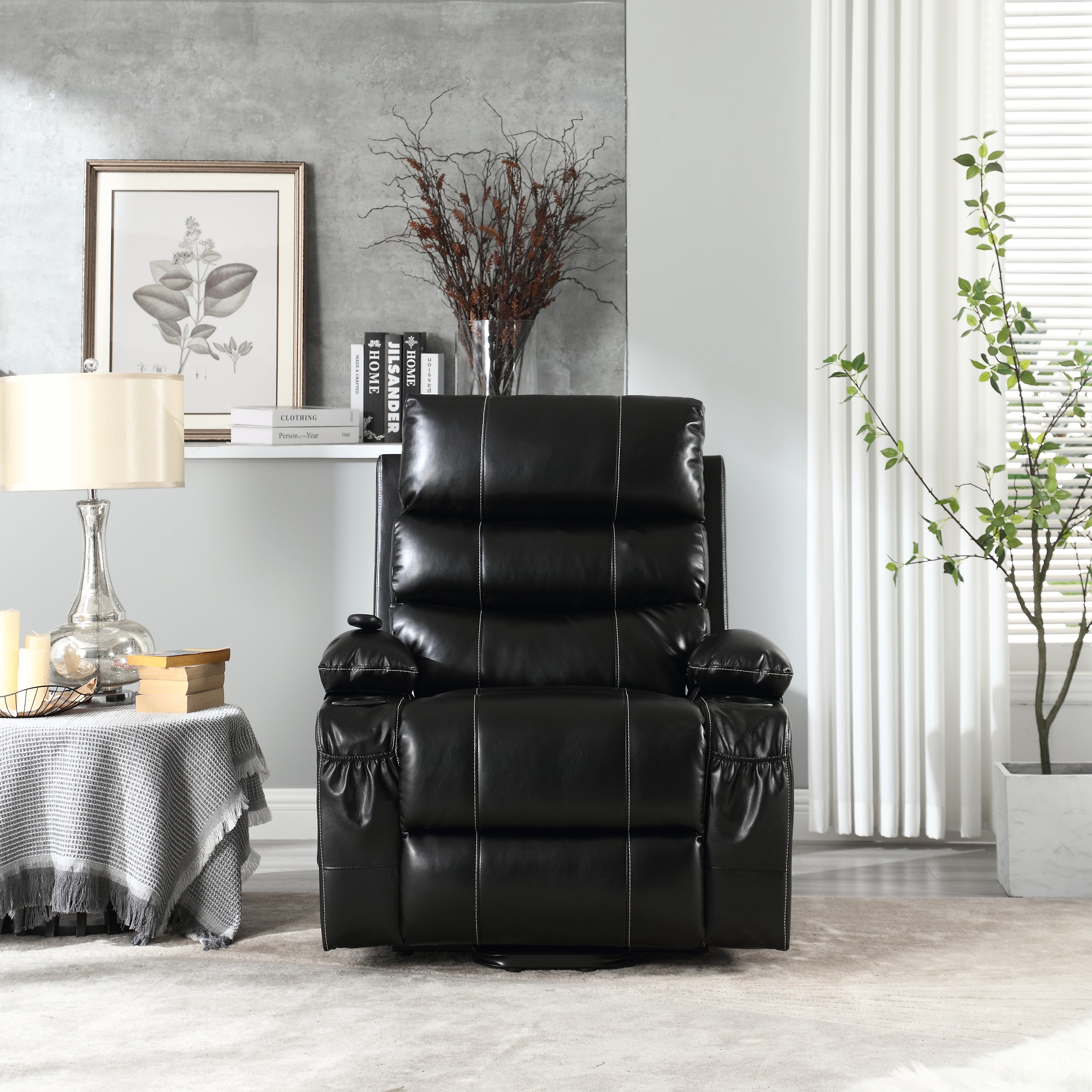 21&quot;seat width,large size Electric Power Lift Recliner Chair Sofa for Elderly, 8 point vibration Massage and lumber heat, Remote Control, Side Pockets and Cup Holders, cozy fabric, overstuffed arm pu