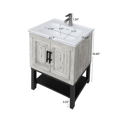 Modern Freestanding Bathroom Vanity With Ceramic Sink, Hot And Cold Faucet, Storage Cabinet &amp; Open Shelf