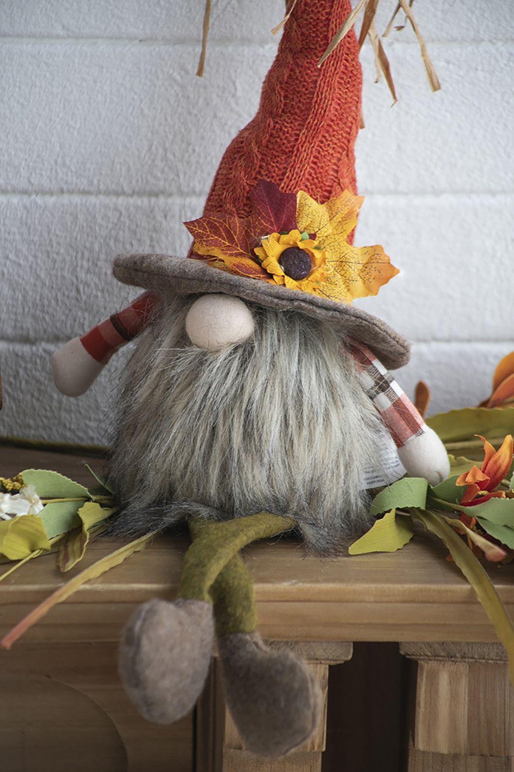 Sitting Gnome With Maple Leaf On Hat, For Holiday Harvest Festival Fall Festival &amp; Thanksgiving Table Decorations (Set of 2) - Orange Multi