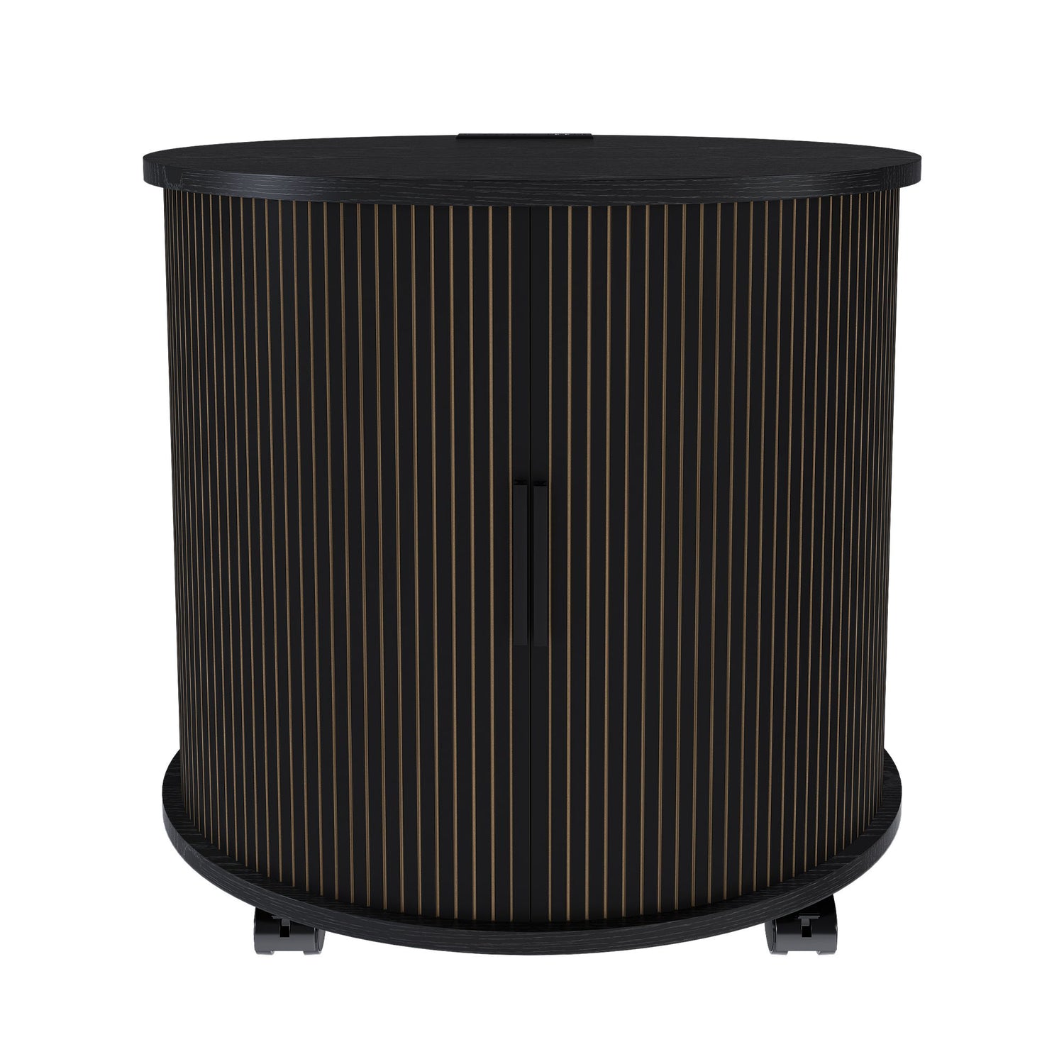 Cylinder Nightstand With Charging Station &amp; Sliding Door