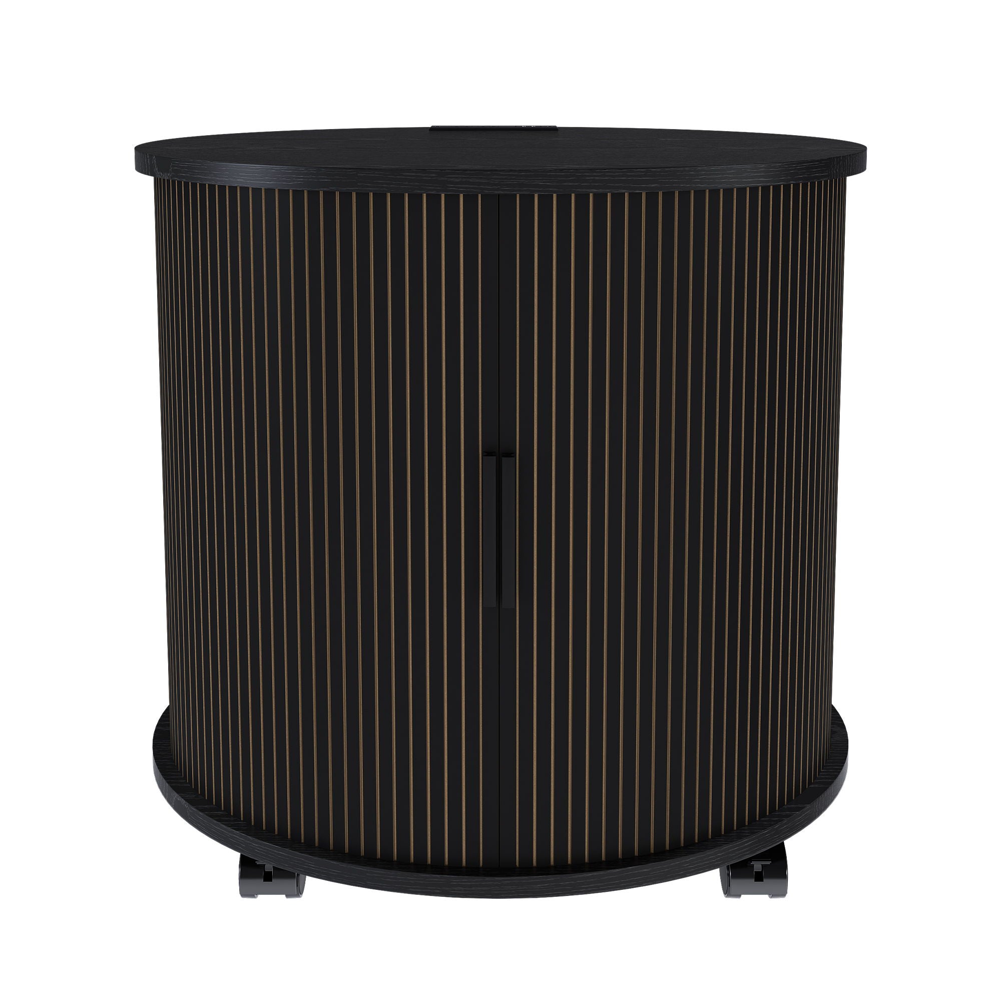 Cylinder Nightstand With Charging Station &amp; Sliding Door