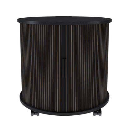 Cylinder Nightstand With Charging Station &amp; Sliding Door