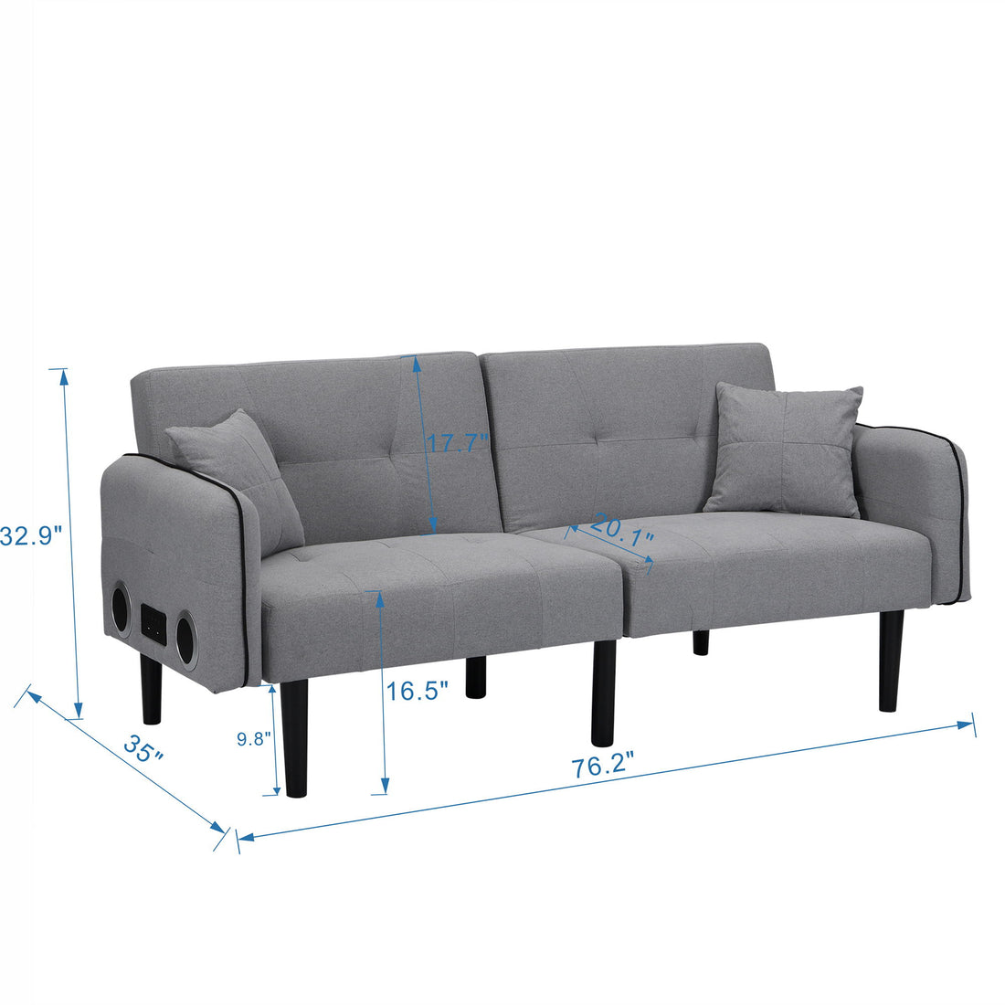 Modern Folding Ottoman Sofa Bed With Stereo System - Gray