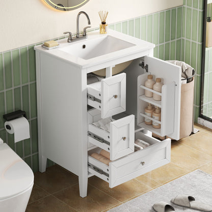 Modern Bathroom Vanity With Sink, Soft Close Drawers &amp; Door, Storage Rack