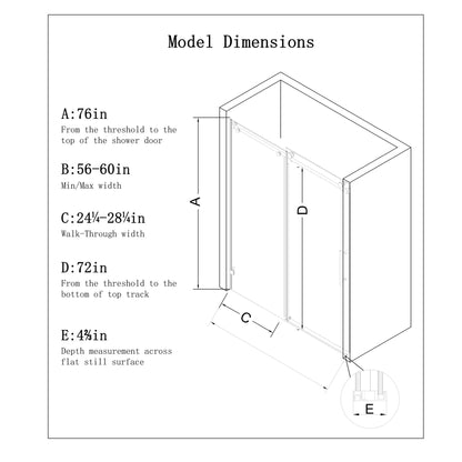 Frameless Single Sliding Soft Close Shower Door, 5 / 16&quot; Clear Nano Coated Tempered Glass And 304 Stainless Steel Handle - Matte Black