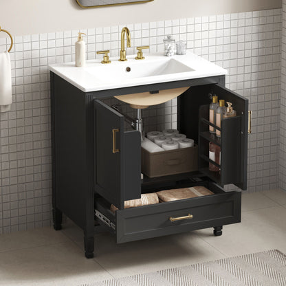 Elegant Fluted Bathroom Vanity With Sink, Soft Close Doors &amp; Drawer