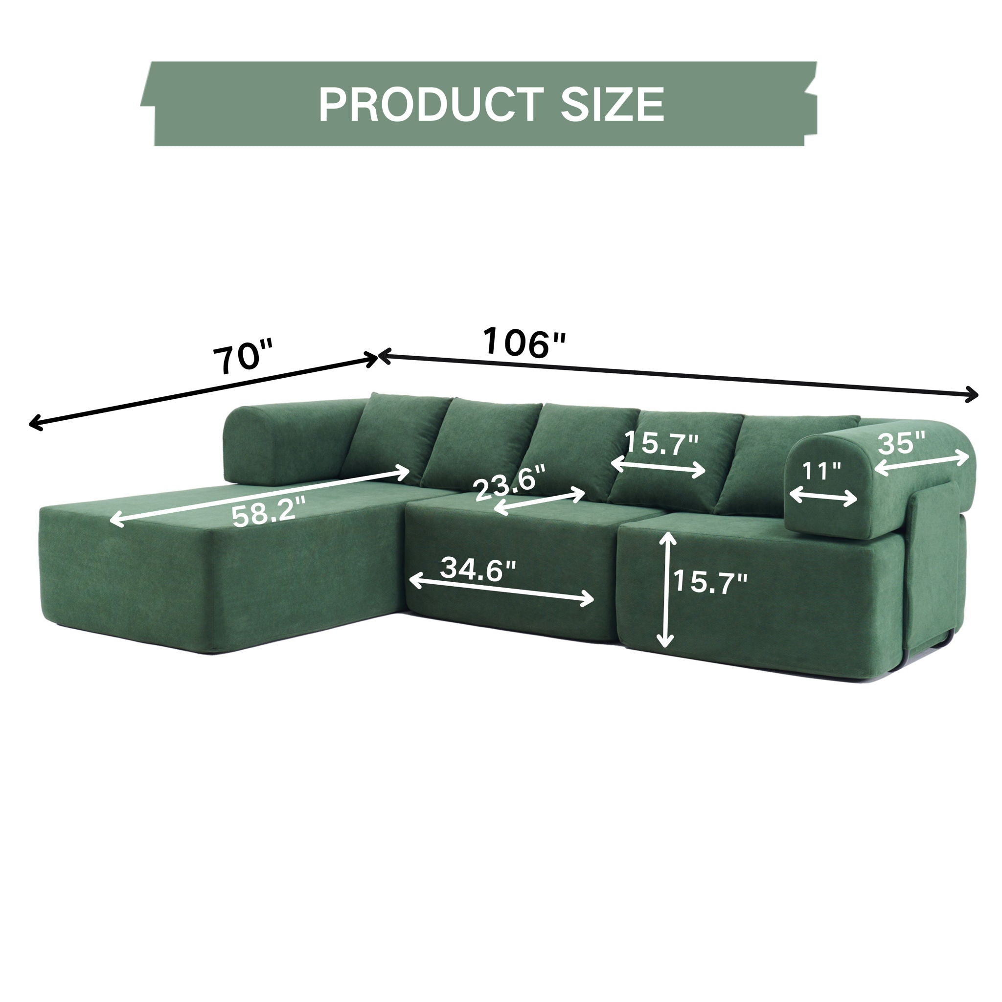 Modular L-Shaped Sectional Sofa With Deep Seat, Movable Chaise &amp; 5 Pillows