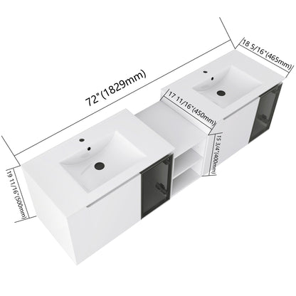 Wall Mounted Bathroom Vanity With Sink, Soft Close Doors, Cabinet &amp; Half Door