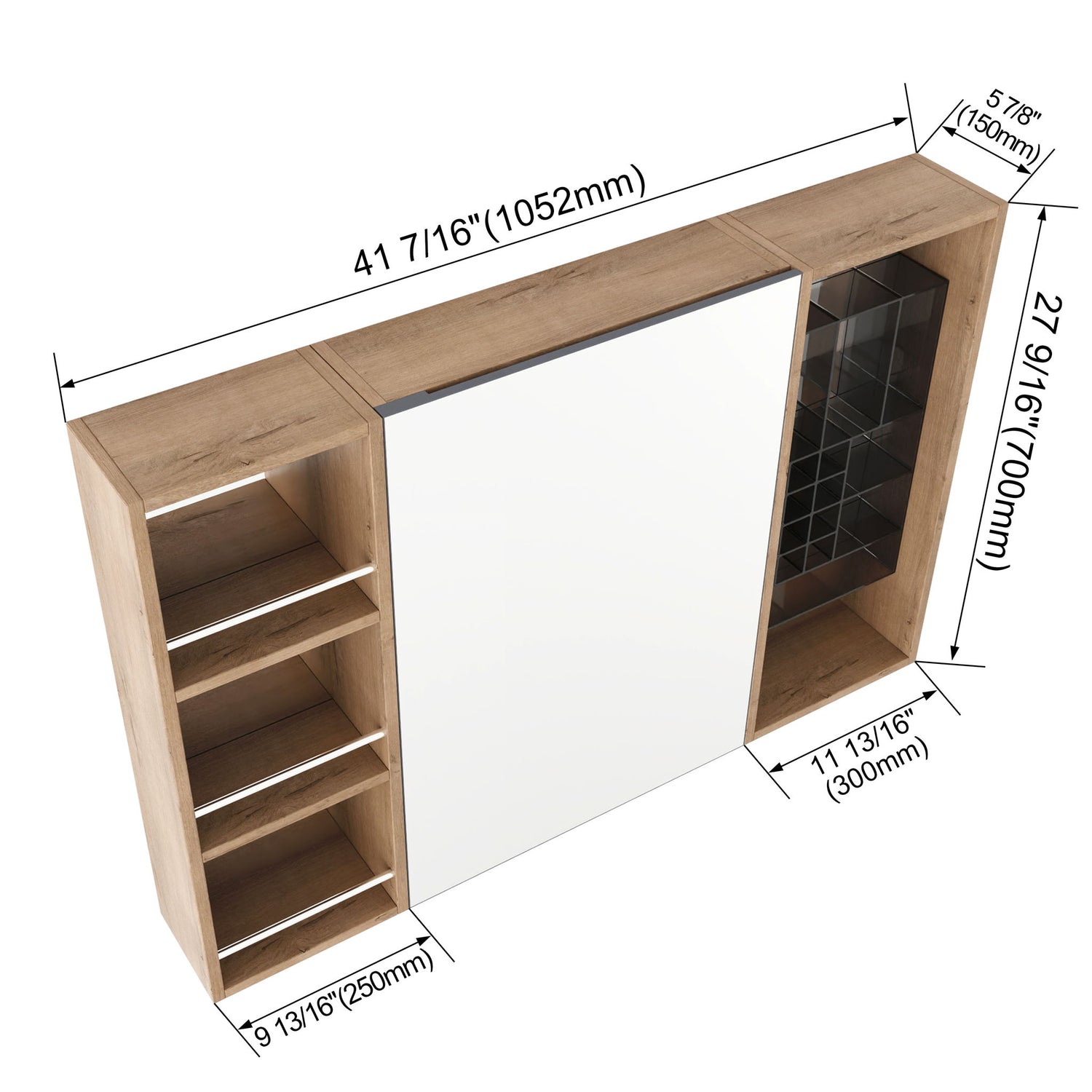 Wall Mounted Bathroom Mirror Cabinet With Adjustable Shelves Storage Cabinet - Imitative Oak