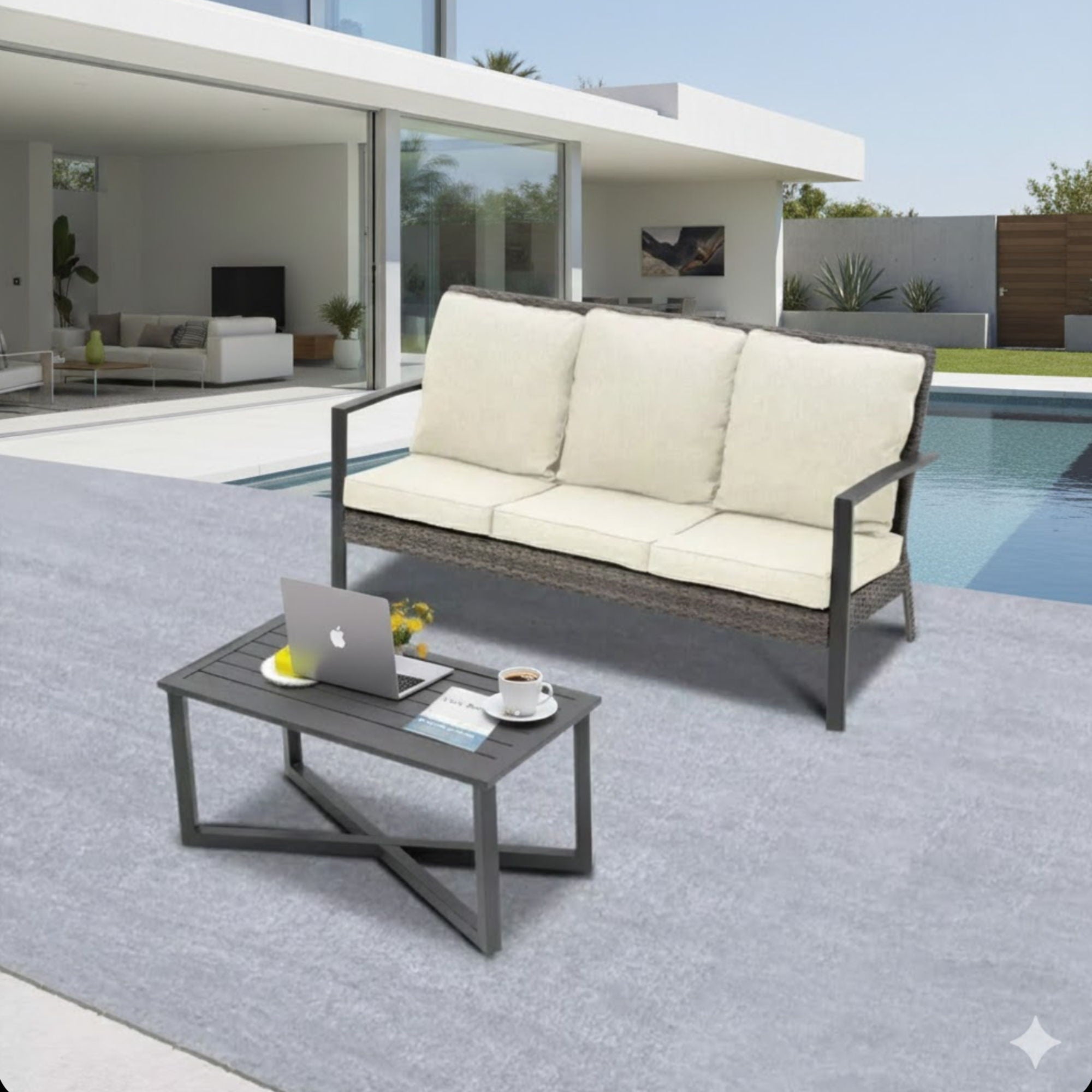 2 Piece Patio Set With Cushions &amp; Coffee Table