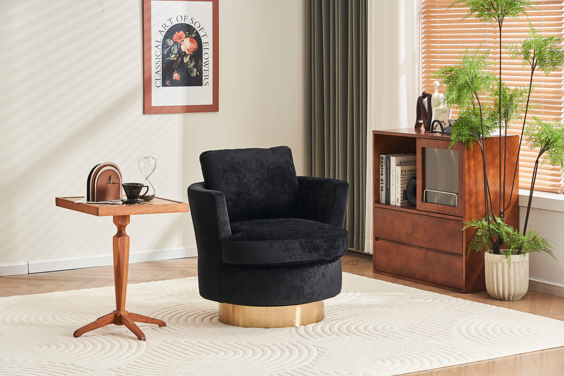 Velvet Swivel Barrel Chair, Swivel Accent Chairs Armchair For Living Room, Reading Chairs For Bedroom Comfy, Round Barrel Chairs With Stainless Steel Base - Black