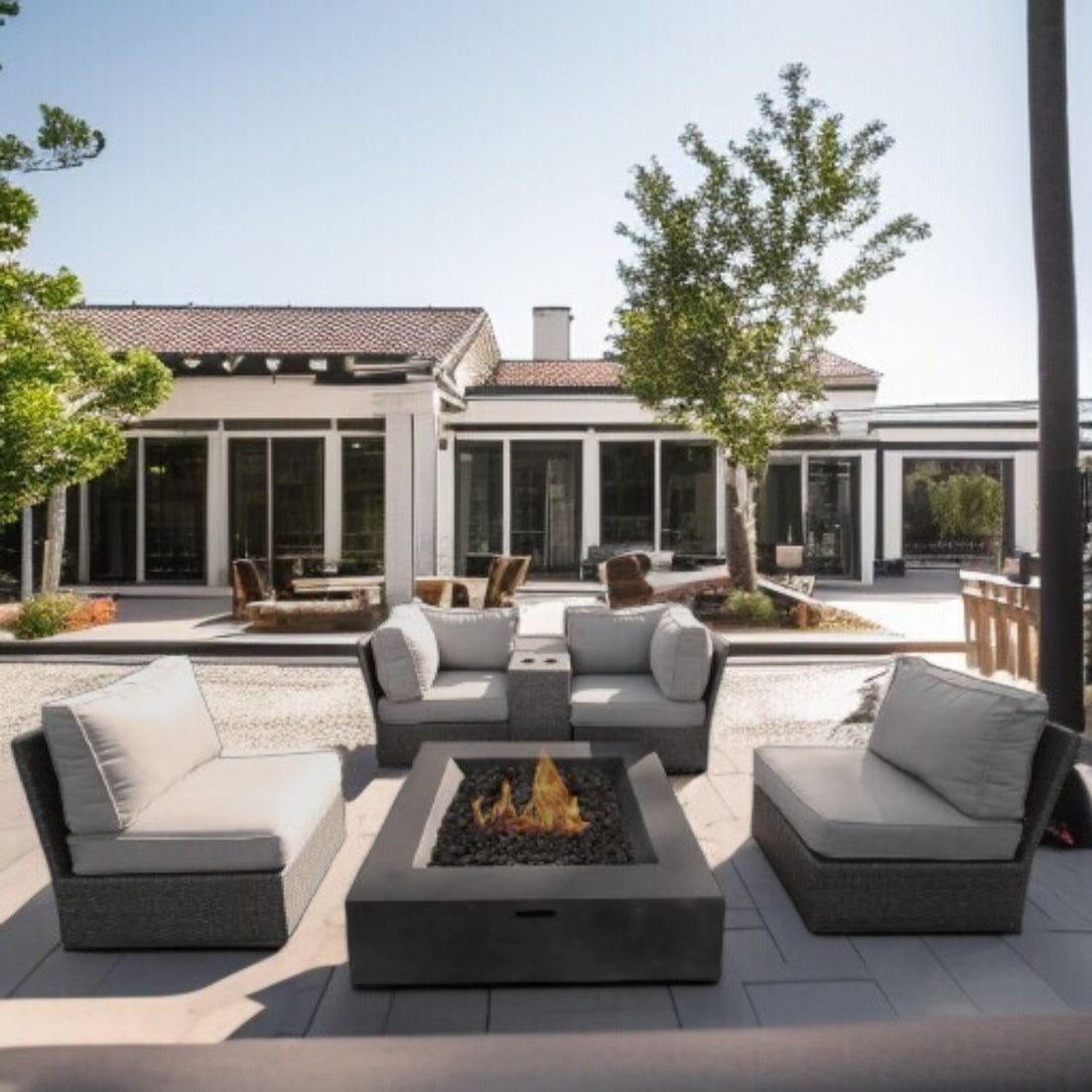 Patio Conversation Set &amp; Cushions, Seats 4 - Gray Mix