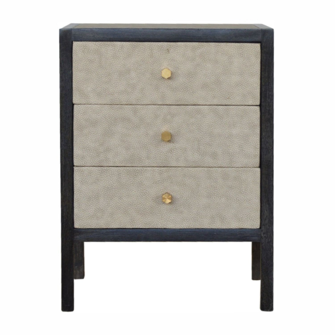 Faux Leather Nightstand, 3 Drawer - Black