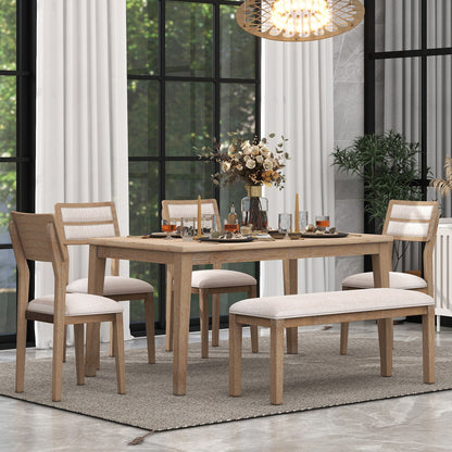 Dining Set Classic And Traditional Style, Includes Dining Table, 4 Upholstered Chairs &amp; Bench