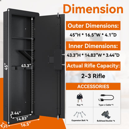 Wall Gun Safe, Gun Safes For Home, Gun Safes &amp; Cabinets, Wall Safes Between The Studs, Quick Access Rifle Safe With Removable Shelf And Digital Keypad