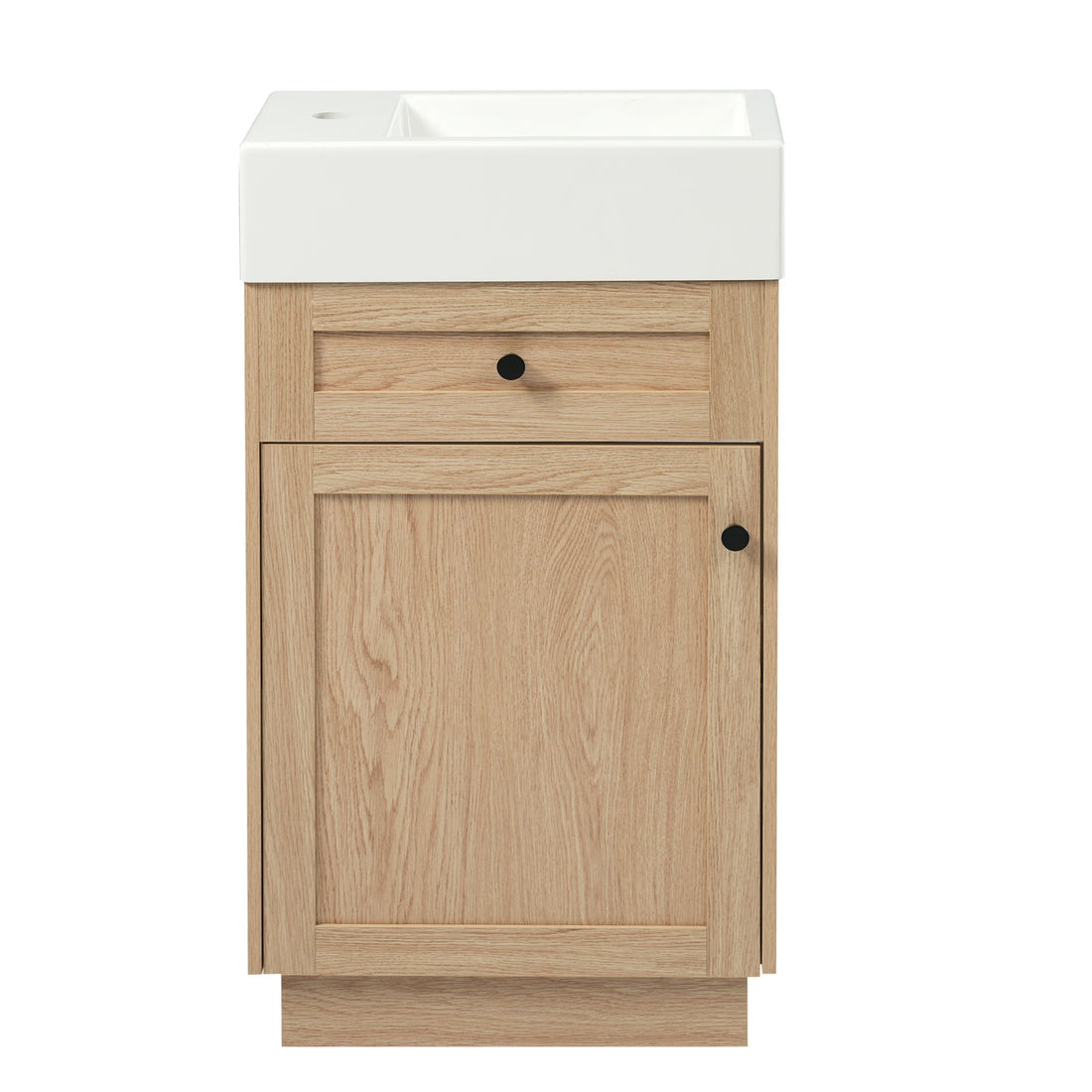 Bathroom Vanity With Reversible Resin Sink, Cabinet &amp; Zinc Alloy Handles - Wood