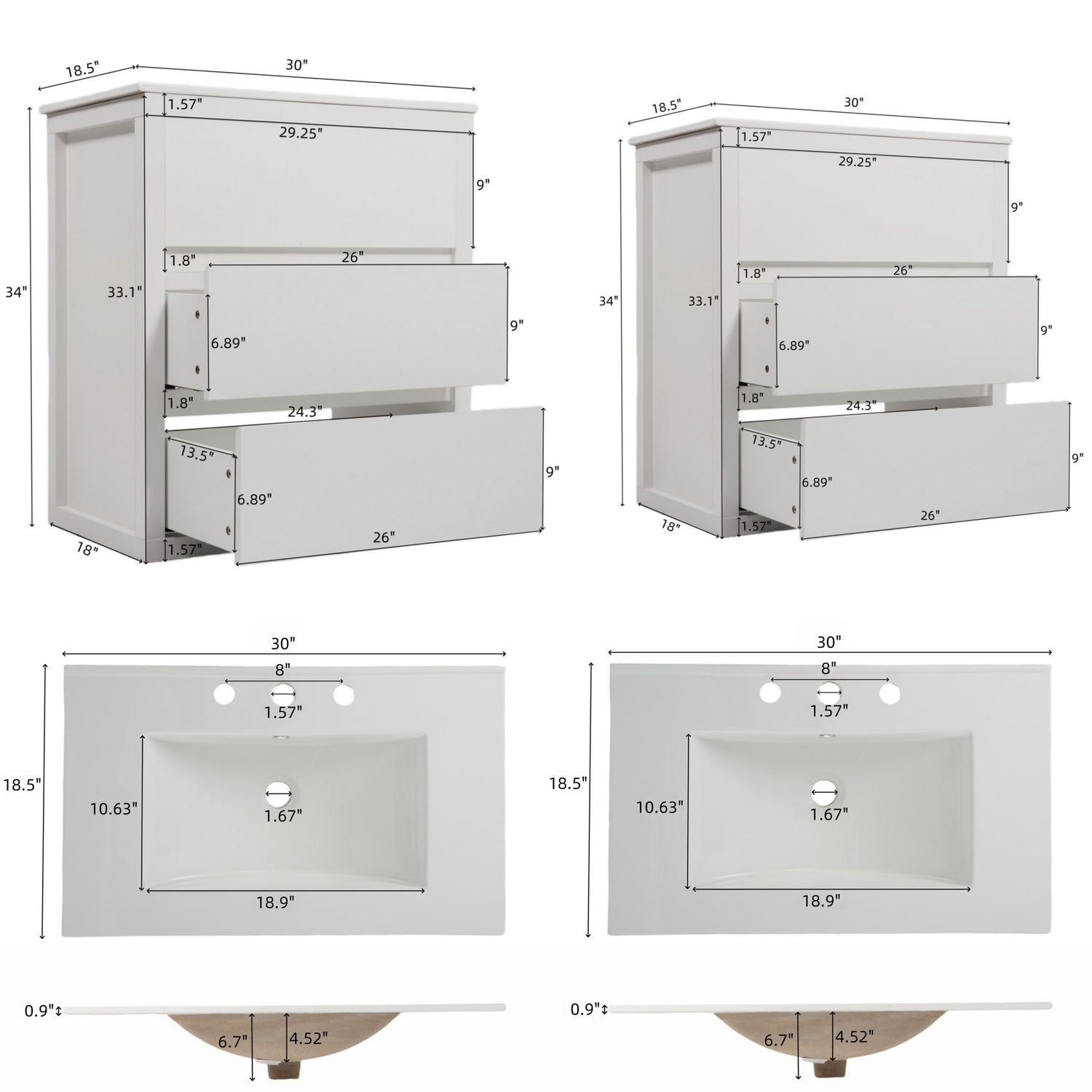 Double Sinks Bathroom Vanity Set With 2 Ceramic Basins