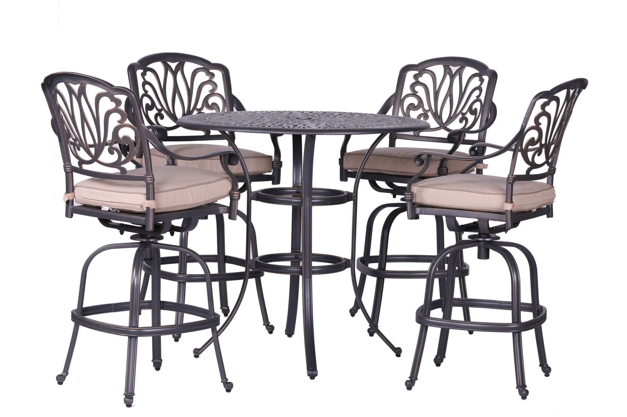 Round 42&quot; Long Bar Height Dining Set With Cushions