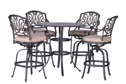 Round 42&quot; Long Bar Height Dining Set With Cushions
