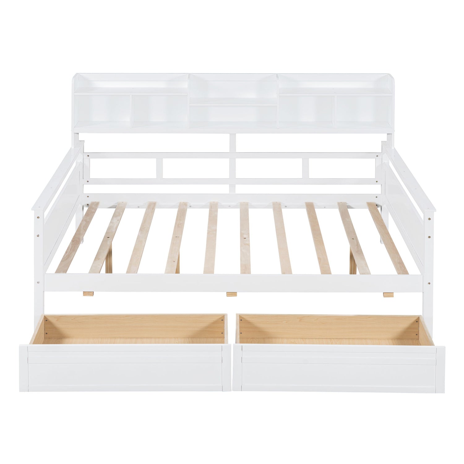 Daybed, Wood Slat Support, With Bedside Shelves And Two Drawers