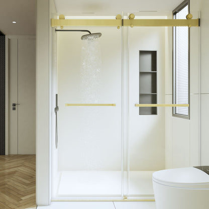 Frameless Double Sliding Soft-Close Shower Door, 3 / 8" (10Mm) Thick SGCC Tempered Glass Door, Matte
