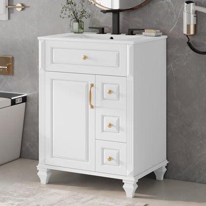 Freestanding Bathroom Vanity With Sink, 3 Drawers &amp; Flip-Out Drawer