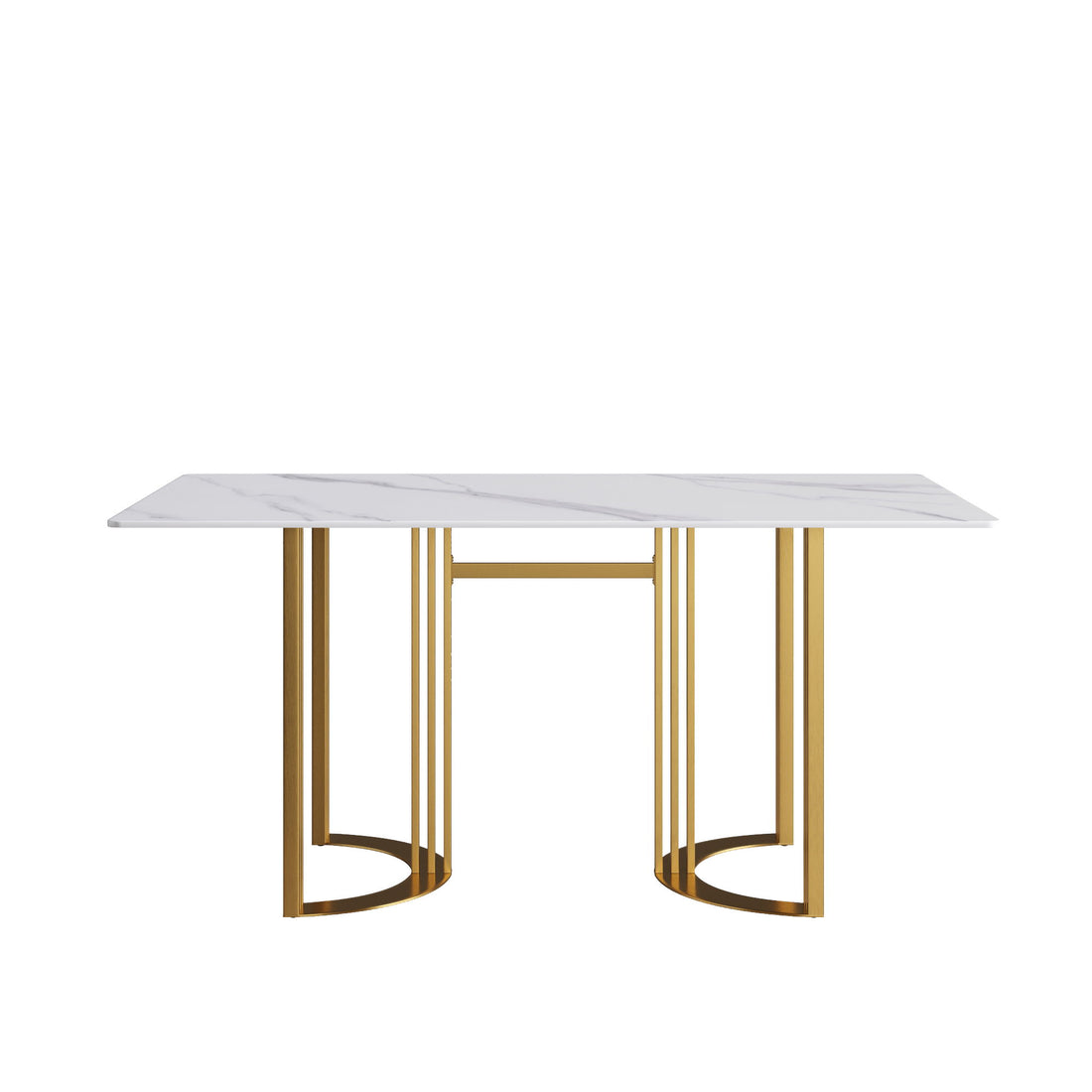 63&quot; Modern Artificial Stone Straight Edge Metal Leg Dining Table, 6 People - White / Gold