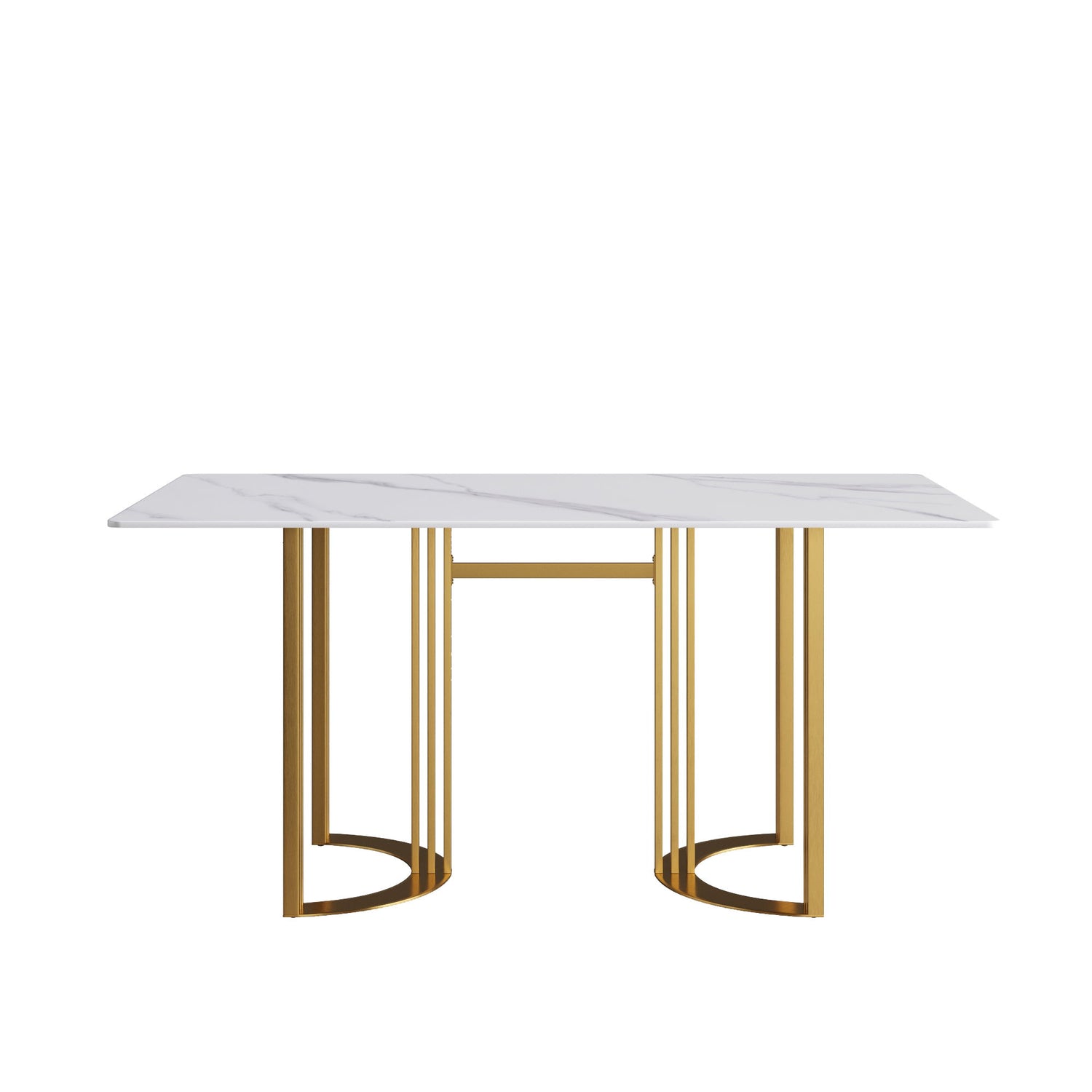 63&quot; Modern Artificial Stone Straight Edge Metal Leg Dining Table, 6 People - White / Gold