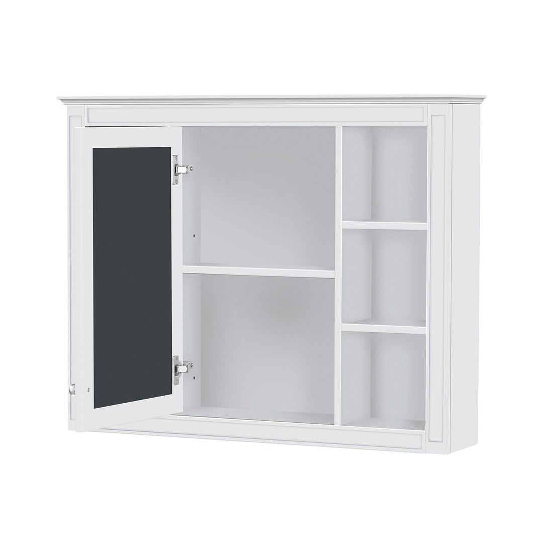 Wall Mounted Medicine Cabinet With Mirror, Storage Cabinet Featuring 6 Open Shelves And Adjustable Interior