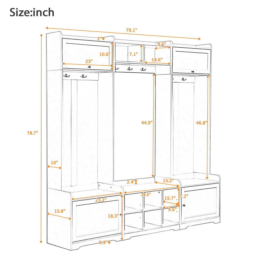 Wide Hall Tree With Shoe Storage, 4 In 1 Entryway Bench With 8 Cubbies, 7 Coat Hooks &amp; Adjustable Shelf For Hallway - White