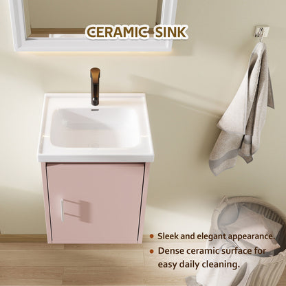 Floating Bathroom Vanity Combo, Wall Mounted Cabinet With Sink &amp; Soft Close Doors For Small Bathrooms