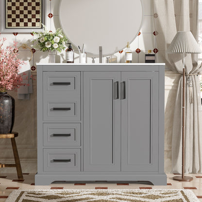 Bathroom Vanity With Sink, Soft Close Doors, Adjustable Shelf &amp; 3 Drawers