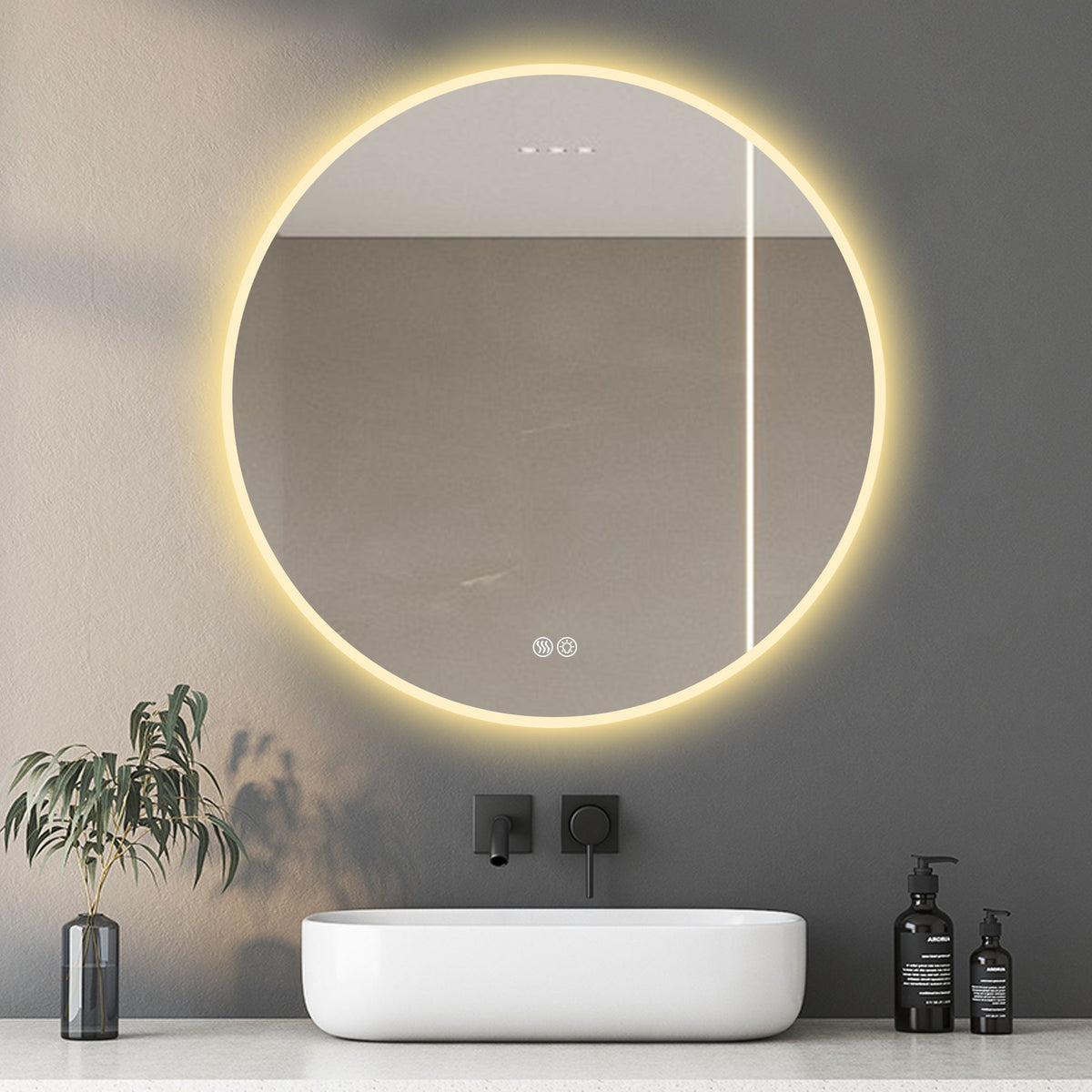 Round LED Bathroom Mirror With Adjustable Lights, Anti Fog &amp; Dimmable For Home Decor - Silver